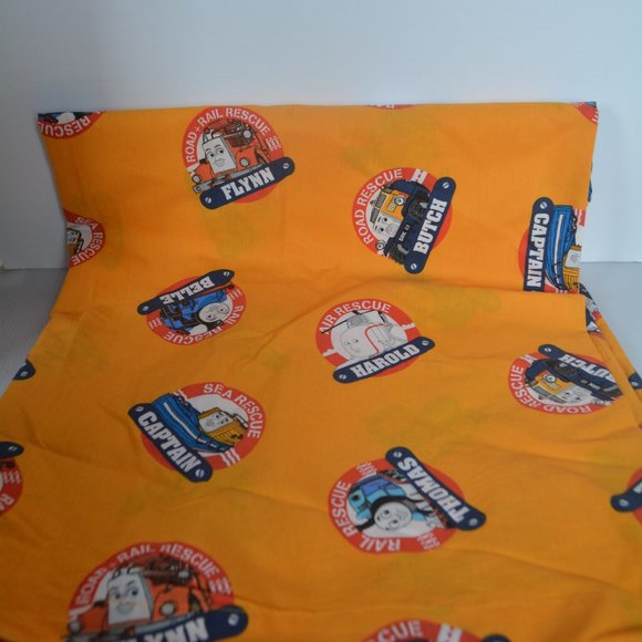 Thomas & Friends FLAT BED SHEET Twin Size Yellow Fabric Road Rail Sea Rescue Kid - Picture 2 of 8